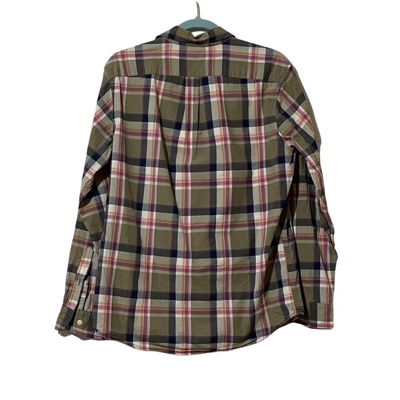 Gap Factory Womens Classic Fit Dusty Olive Plaid Button-Down Shirt M Long Sleeve - Picture 2 of 7
